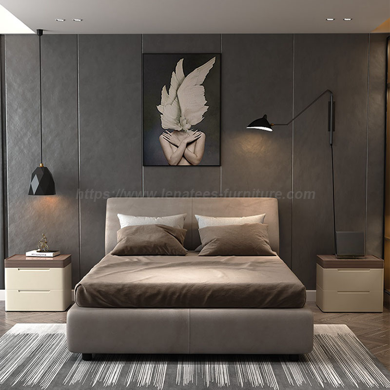 Cama de tamanho King de couro moderno de luxo leve
