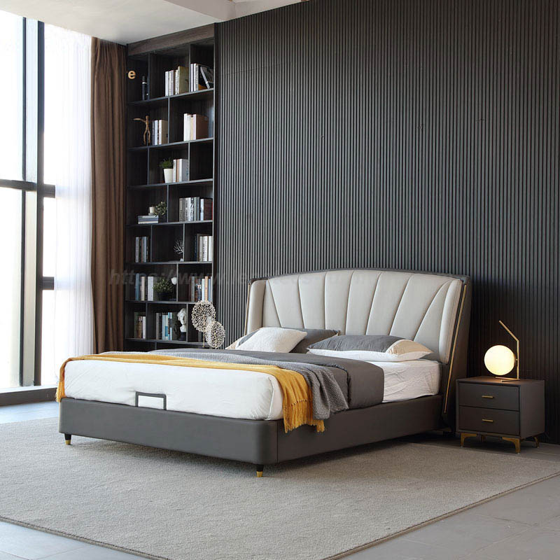 Cama estofada com design moderno