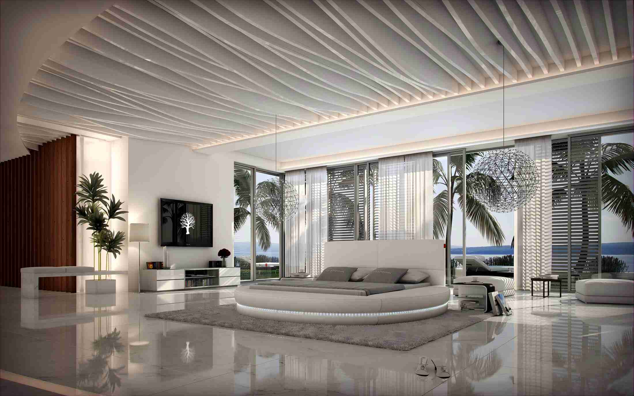 Cama redonda de luxo moderna
