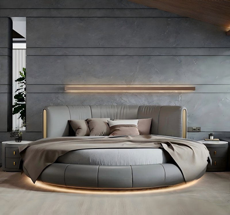 Cama de casal redonda minimalista moderna